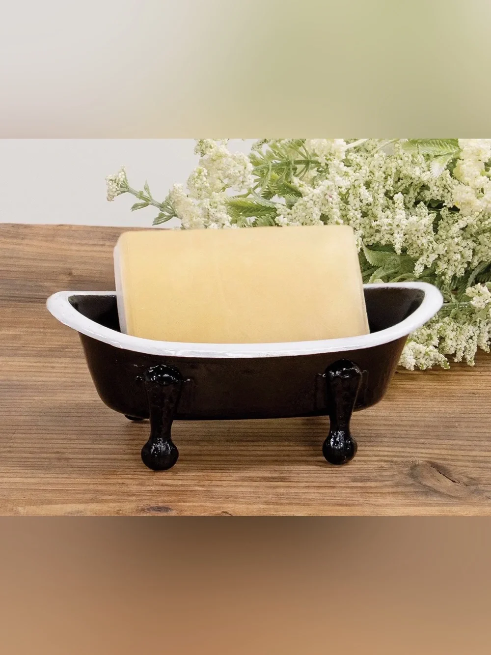 New Black & White Tin Clawfoot Soap or Trinket Dish